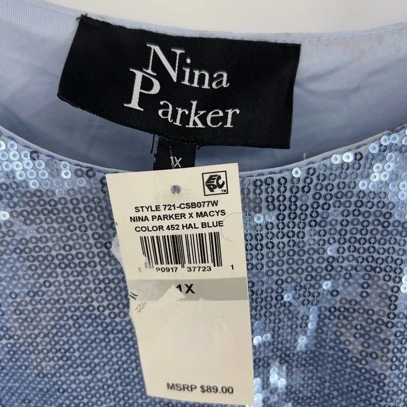 Nina Parker Light Blue Full Sequin Jogger Pant Top Matching Set Plus Size 1x - Picture 4 of 11